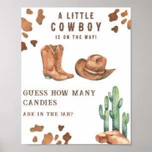 Poster Baby-shower cow-boy: devine combien de bonbons