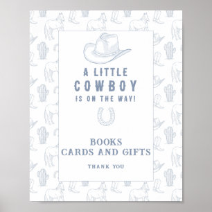 Poster baby-shower cow-boy - livres cartes et cadeaux aff