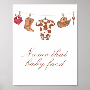 Poster Baby shower cow-boy - nommez cette nourriture pour