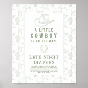 Poster Baby shower Cowboy vert jeu de couches tard la nui