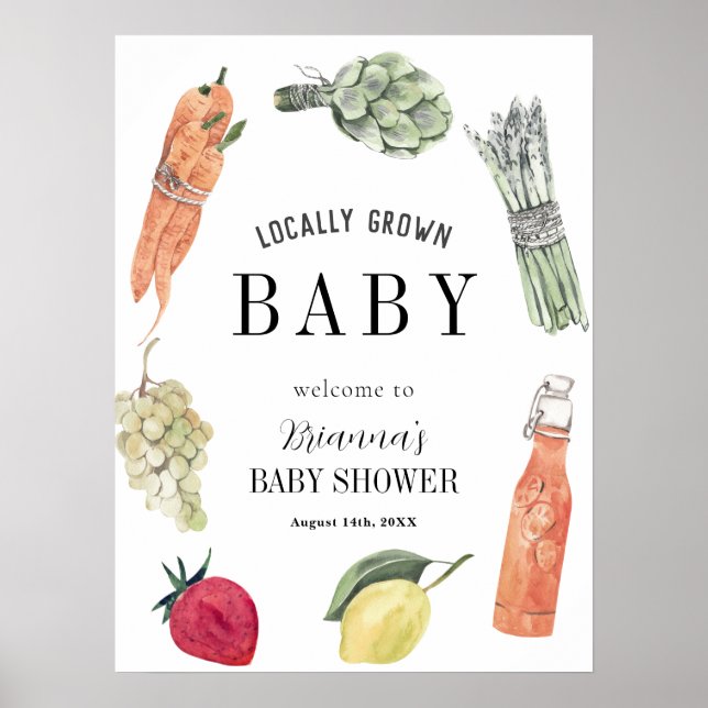 Poster Baby shower cultivé localement Farmers Market Welc (Devant)