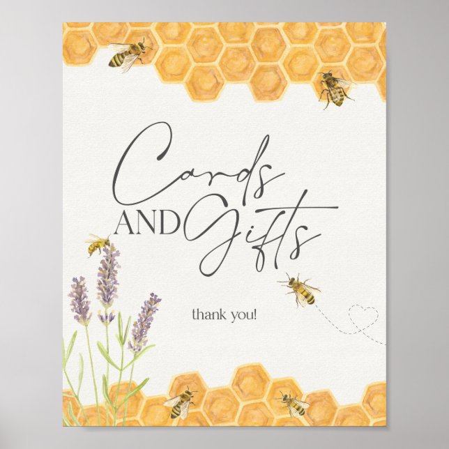 Poster baby shower d'abeilles miel cartes et signe cadeau (Devant)
