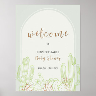 Poster Baby shower d'accueil Boho Cactus Line Art Arch