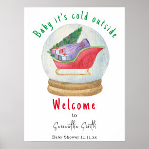 Poster baby shower d'accueil de la motoneige père Noël
