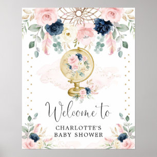 Poster Baby shower d'accueil de Navy Blush Travel Dreamca