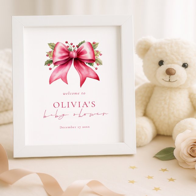 Poster Baby shower d'accueil de Noël Pink Bow (Créateur téléchargé)
