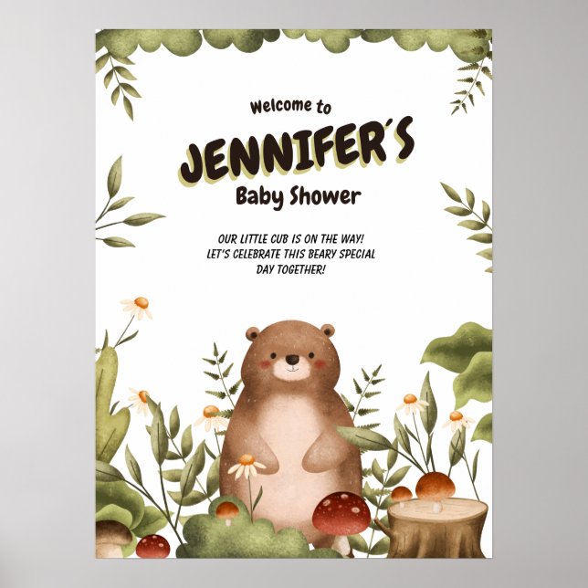 Poster Baby shower d'accueil des ours de bois (Devant)
