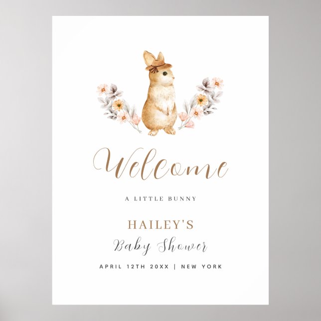 Poster Baby shower d'accueil Neutral Bunny Fleur sauvage (Devant)