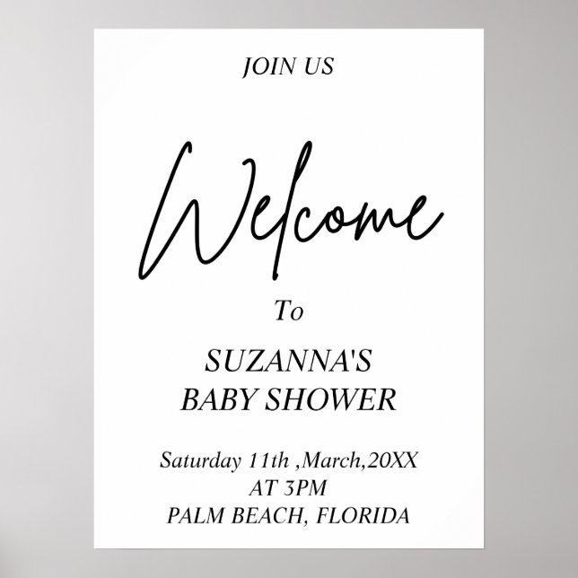 POSTER BABY SHOWER D'ACCUEIL NOIR ET BLANC (Devant)