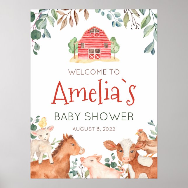 Poster Baby shower d'accueil pour animaux de ferme (Devant)