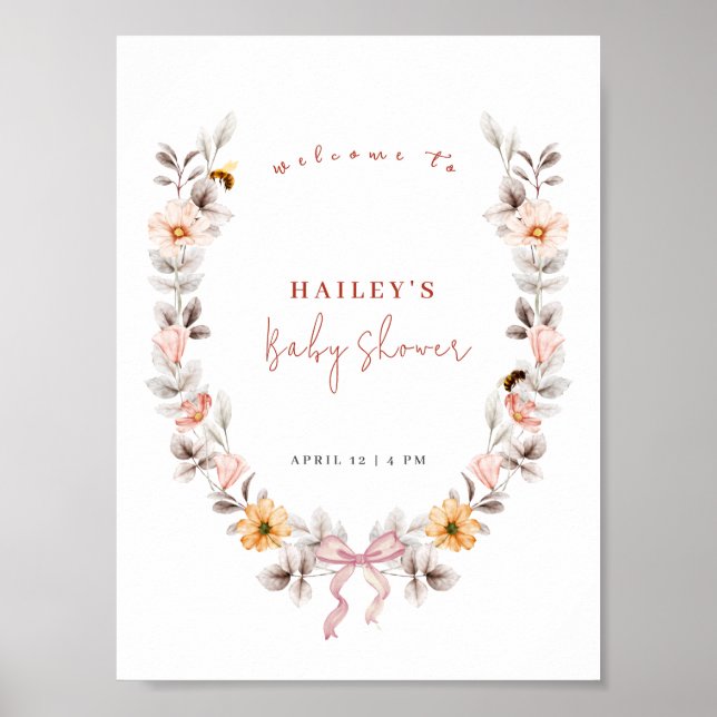Poster Baby shower d'accueil pour Fleur sauvage Boho simp (Devant)