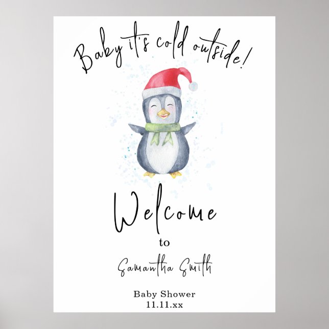 Poster Baby shower d'accueil pour les pingouins arctiques (Devant)