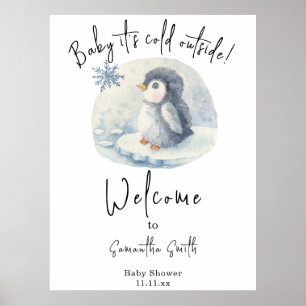 Poster Baby shower d'accueil pour les pingouins arctiques