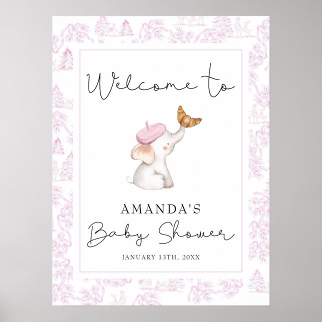 Poster Baby shower d'accueil romantique rose française fi (Devant)