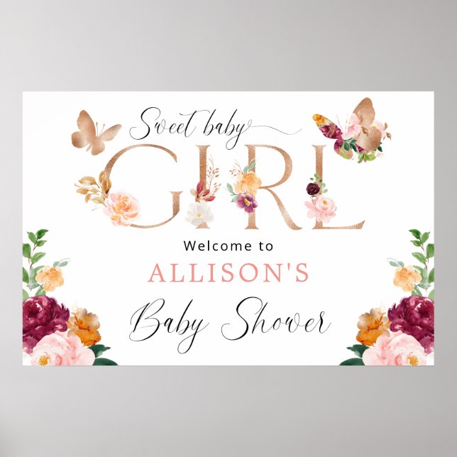 Poster Baby shower d'accueil Sweet Baby Girl (Devant)