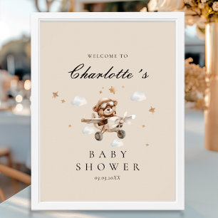 Poster Baby shower d'accueil Teddy Bear & Airplane