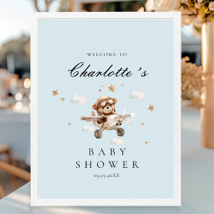 Poster Baby shower d'accueil Teddy Bear & Airplane