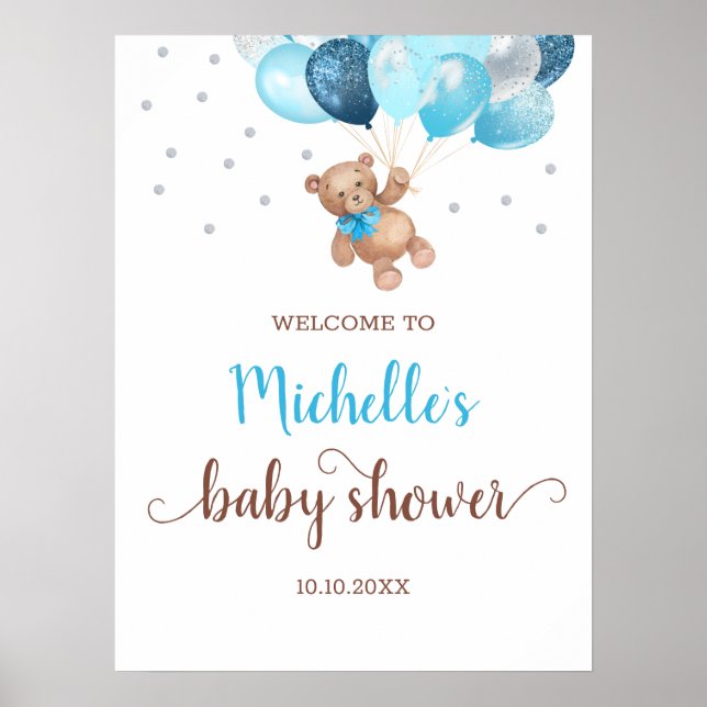 Poster Baby shower d'accueil Teddy Bear Bearly Wait (Devant)