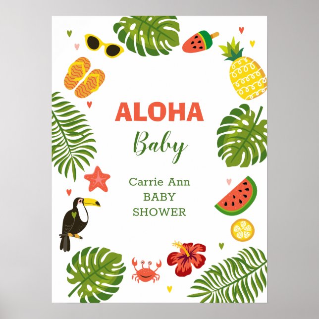 Poster Baby shower d'Aloha hawaïen tropical (Devant)