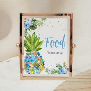 Poster Baby shower d'ananas bleu floral