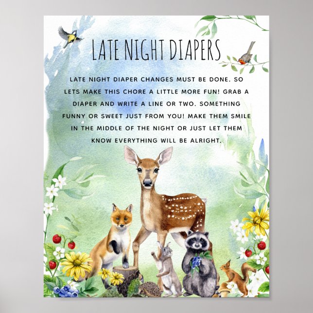 Poster Baby shower d'animaux de bois 'couche nocturne' (Devant)