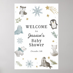 Poster Baby shower d'animaux de l'Arctique hivernal