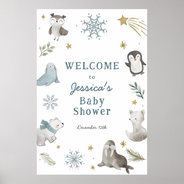 Poster Baby shower d'animaux de l'Arctique hivernal (Devant)