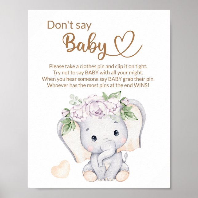 Poster Baby shower d'aquarelle bébé éléphant et fleur (Devant)