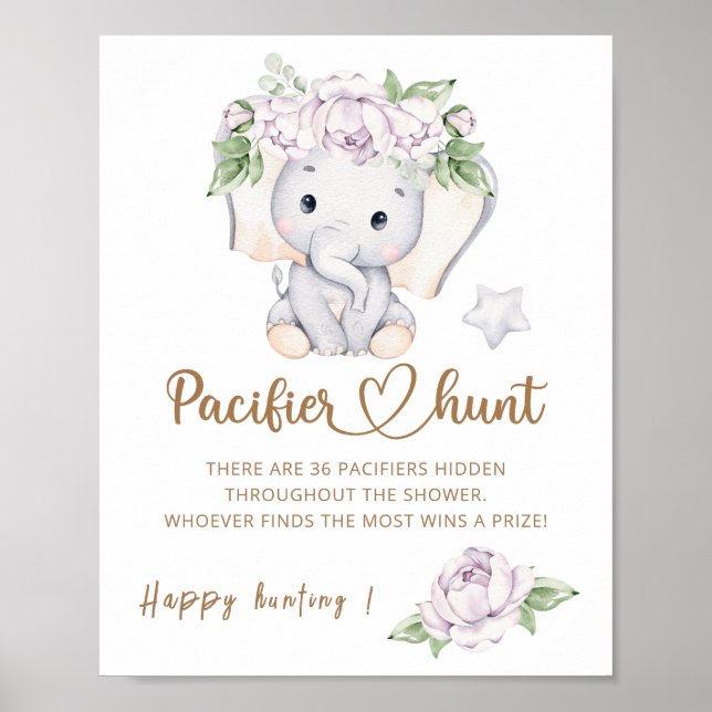 Poster Baby shower d'aquarelle bébé éléphant et fleur (Devant)