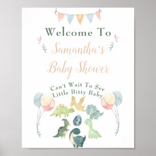 Poster Baby shower d'aquarelle Cute Dinosaur Bienvenue