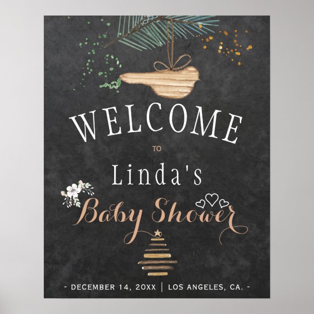 Poster Baby shower d'aquarelle de la nature hivernale (Devant)