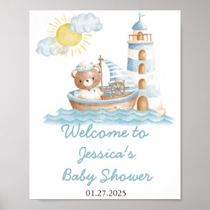 Poster Baby shower d'aquarelle de l'ours nautique Bienven