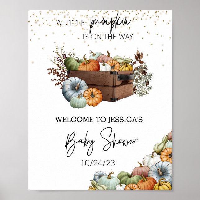 Poster Baby shower d'aquarelle petit Citrouille d'automne (Devant)