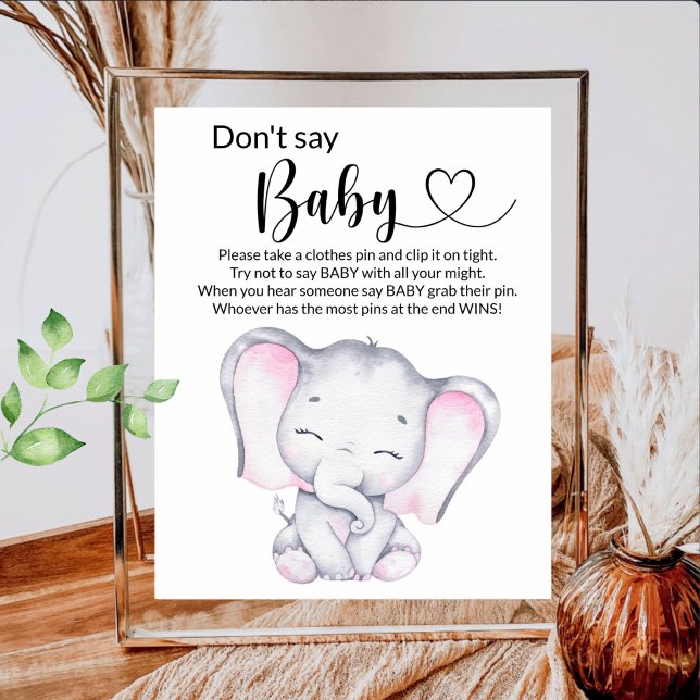 Poster Baby shower d'aquarelle rose éléphant (Créateur téléchargé)