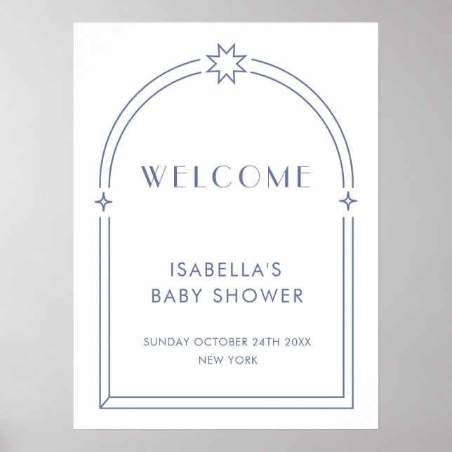 Poster Baby shower d'arc minimaliste bleu Boho Accueil (Devant)