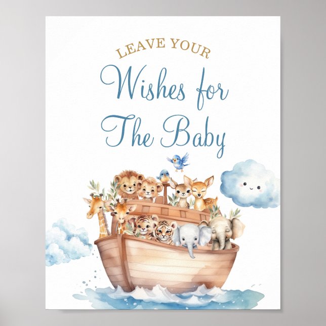Poster Baby shower d'arche de mignonette Boy Noah's Voeux (Devant)