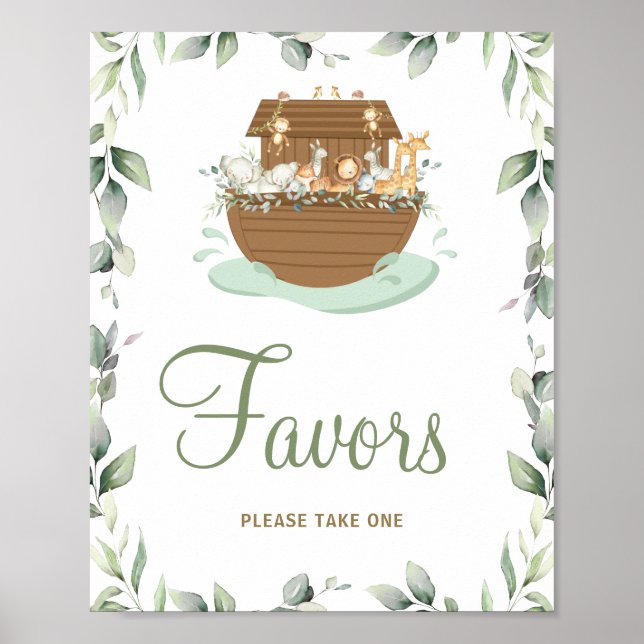 Poster Baby shower d'arche de Noé de verdure Anniversaire (Devant)