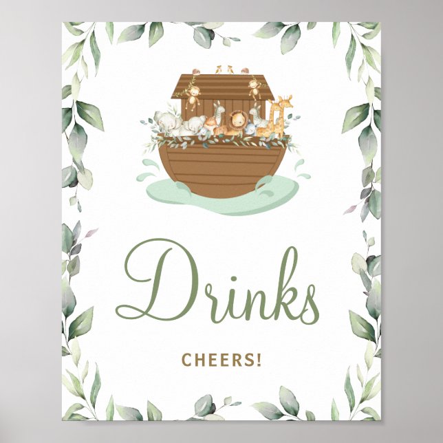 Poster Baby shower d'Arche de Noé verdure Boissons d'anni (Devant)