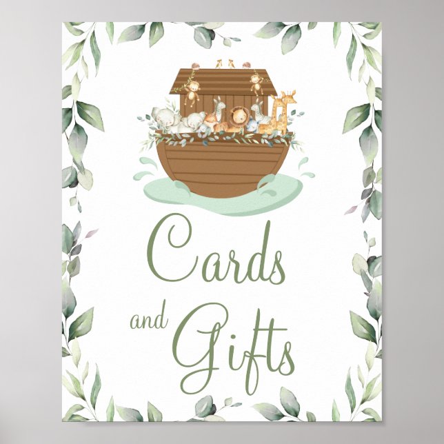 Poster Baby shower d'arche de verdure Noah Baptême Cartes (Devant)