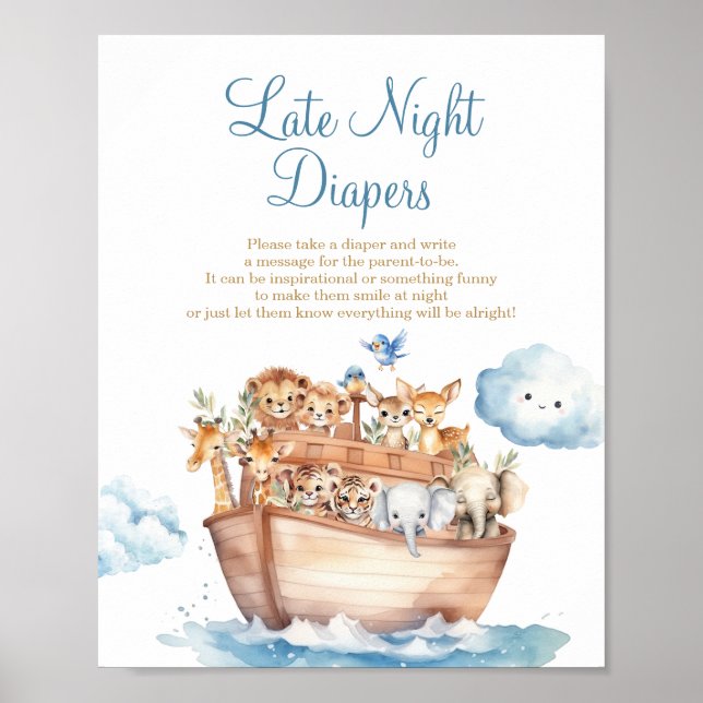 Poster Baby shower d'arche du mignon Boy Noah Diapers tar (Devant)