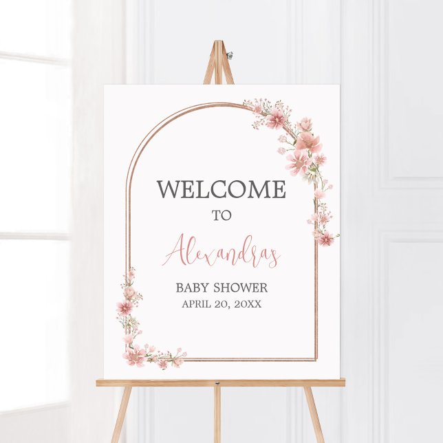 Poster Baby shower d'arche rose pâle (Pink Flowers Arch Baby Shower Welcome Sign)