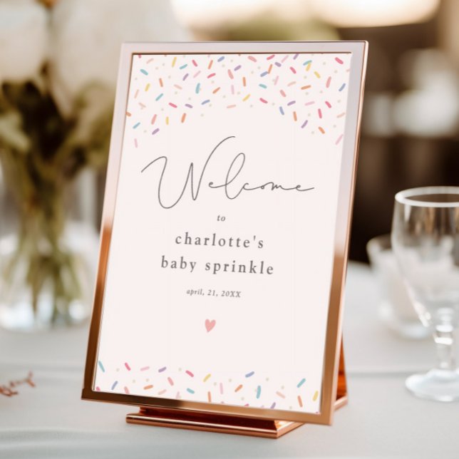 Poster Baby shower d'arrosage mignon (Cute rainbow sprinkle baby shower welcome sign.)