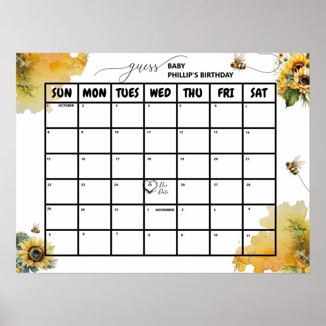 Poster Baby shower | Date d'échéance (Devant)