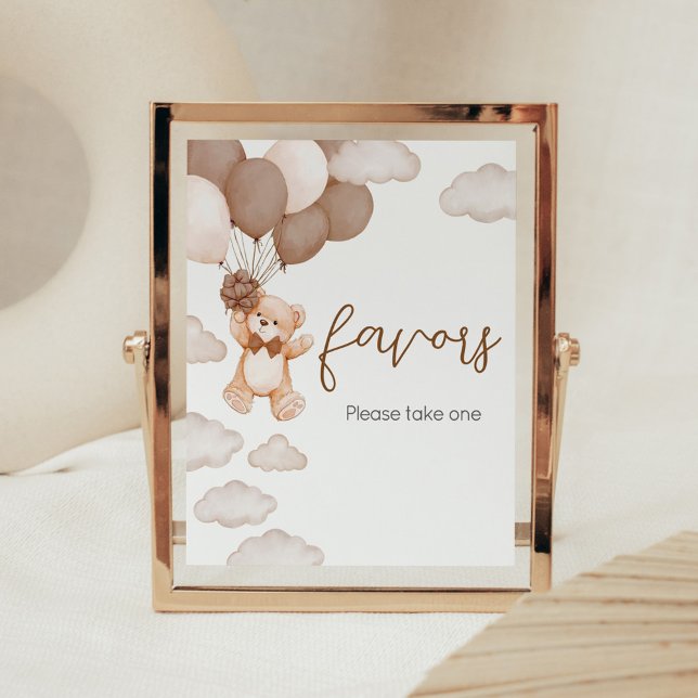 Poster Baby shower d'attente de l'ours Brown Bearly Bear  (Brown Baby Bear Balloon Baby Shower Favors Sign)