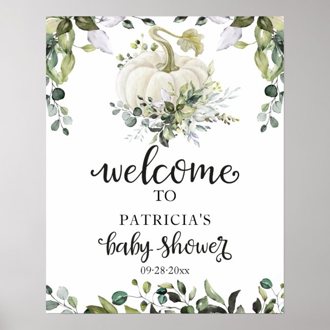 Poster Baby shower d'automne Citrouille de verdure Affich (Devant)