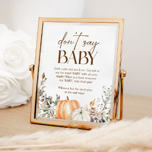 Poster Baby Shower d'Automne Citrouille Ne dites pas Bébé