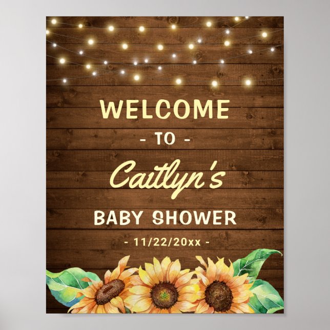 Poster Baby shower d'automne de tournesol jaune Accueil (Devant)