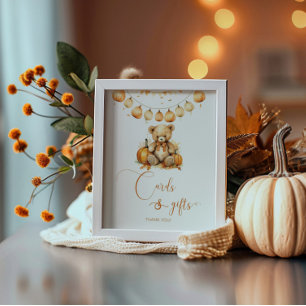 Poster Baby shower d'automne ours en peluche Cartes et ca