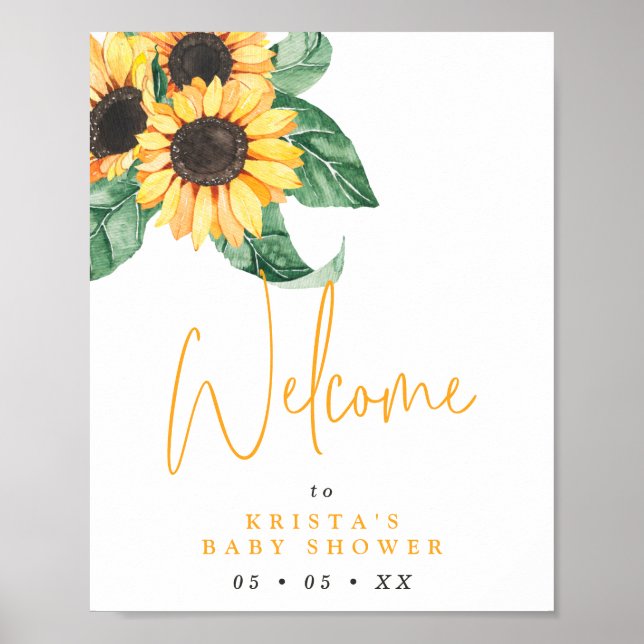 Poster Baby shower d'automne Sunflower Bienvenue (Devant)