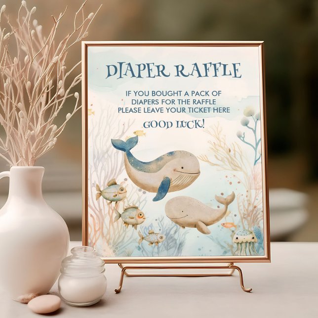 Poster Baby shower de baleines sous la mer Déchets Signe (Diaper Raffle sign from the Whale Baby Shower Collection by Darling & May)
